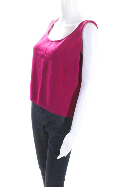 St. John Womens Wool Knit Square Neck Sleeveless Boxy Tank Fuschia Pink Size M