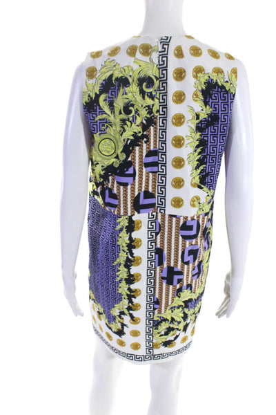 Versace Womens Mixed Print Medusa Greca Sheath Dress White Yellow Purple IT 44