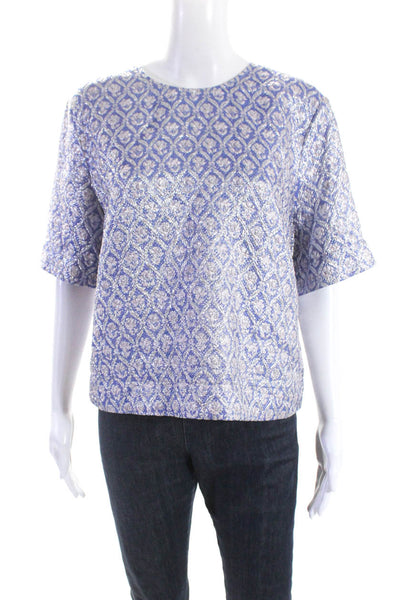 Odeeh Womens Metallic Jacquard Short Sleeve Tee Shirt Blouse Pink Blue IT 42