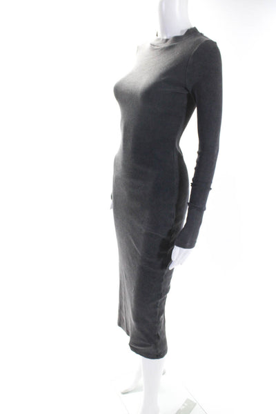 YFB Womens Long Sleeves Maxi Dress Ash Gray Cotton Size Extra Small