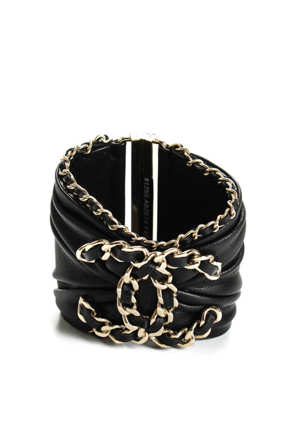 Chanel Womens Lambskin Leather CC Chain Cuff Bracelet Black