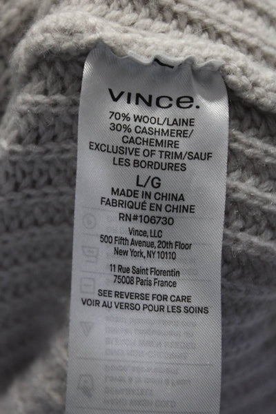 Vince Womens Wool Ribbed Textured V-Neck Long Sleeve Collar Sweater Beige Size L