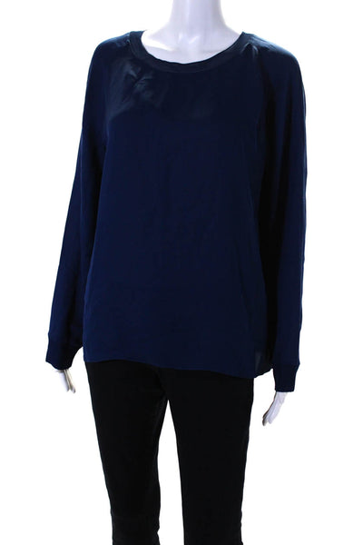 Vince Womens Silk Long Sleeve Round Neck Pullover Blouse Top Navy Size M