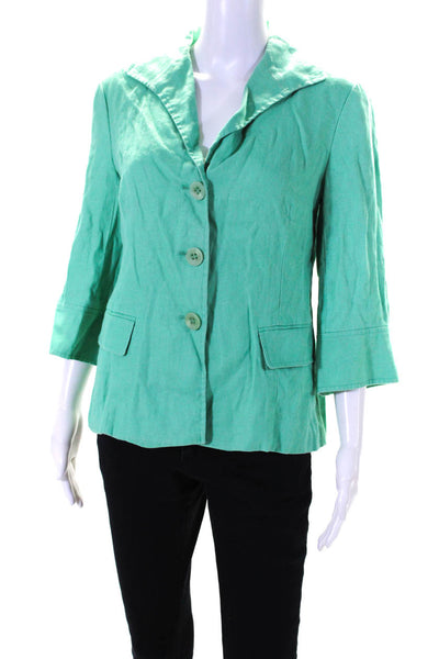 Lafayette 148 New York Women's 3/4 Sleeves Three Button Line Blazer Green Size 6