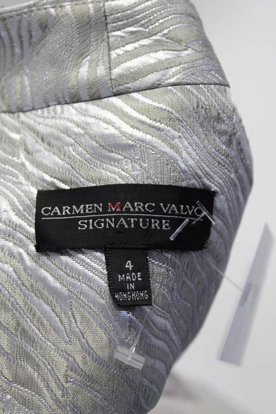 Carmen Marc Valvo Women's Long Sleeves Line Three Button Blazer Silver Size 4