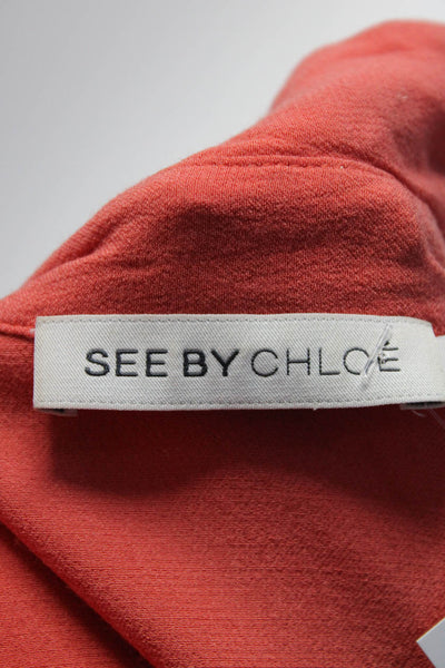 See by Chloe Women's Collared Long Sleeves Full Zip Shirt Orange Size 4