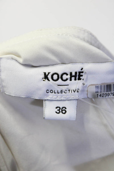 Koche Women's V-Neck Lace Up Long Sleeves Ruffle Mini Dress Polka Dot Size 36