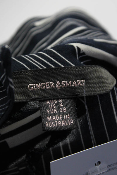Ginger And Smart Womens Striped 3/4 Sleeve Shirt Dress Navy Silk Size 4