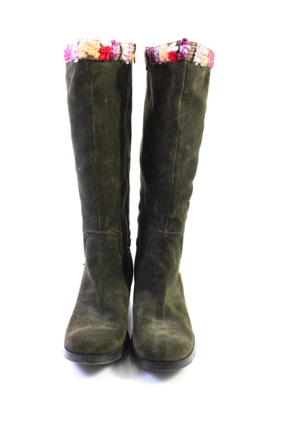 Paz Womens Suede Bobble Knit Trim Knee High Boots Olive Green Size 9US 39EU