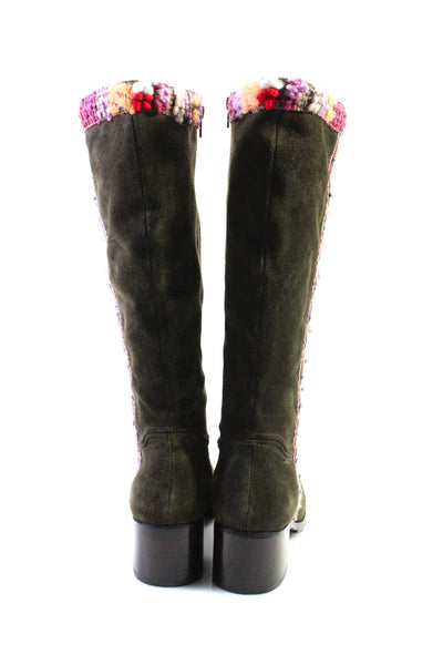 Paz Womens Suede Bobble Knit Trim Knee High Boots Olive Green Size 9US 39EU