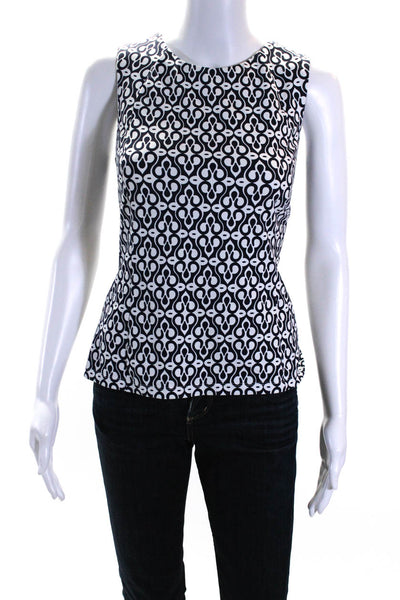 J. Mclaughlin Women's Round Neck Sleeveless Spotted Blouse Black White Size S