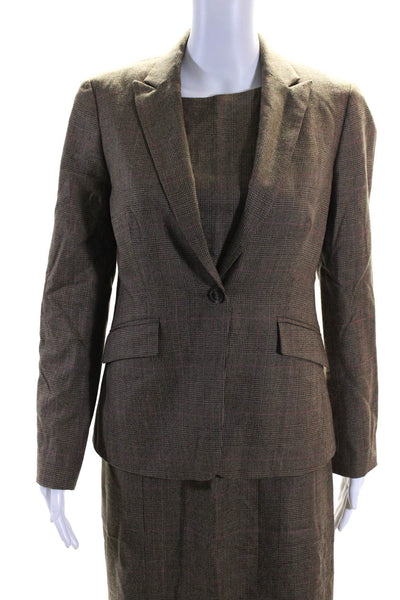 Brooks Brothers Women's Long Sleeves One Button Two Piece Pant Suit Plaid Size 2