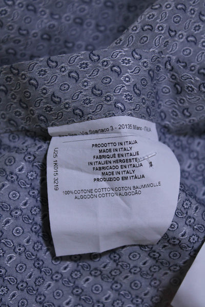 Etro Mens Paisley Print Button Down Dress Shirt Blue Cotton Size EUR 44
