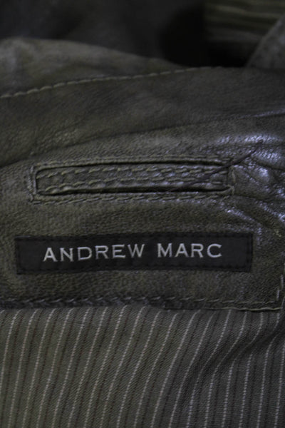 Andrew Marc Mens Leather Full Zipper Light Jacket Green Size Large