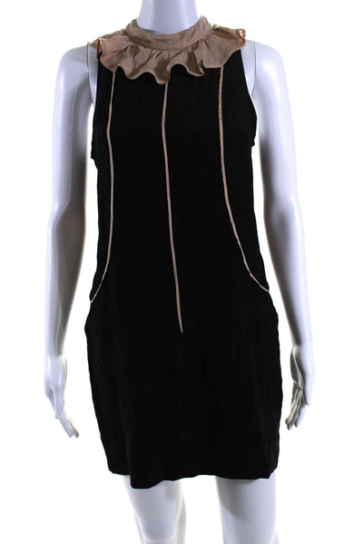 Leyendecker Women's Silk Ruffle Sleeveless A-Line Mini Dress Black Size S