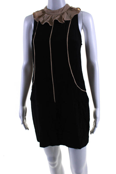 Leyendecker Women's Silk Ruffle Sleeveless A-Line Mini Dress Black Size S