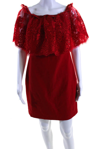 Badgley Mischka Women's Off The Shoulder Lace A-Line Mini Dress Red Size 4