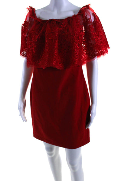 Badgley Mischka Women's Off The Shoulder Lace A-Line Mini Dress Red Size 4