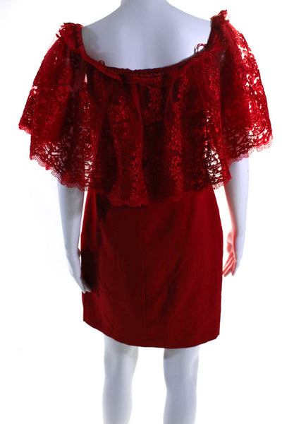 Badgley Mischka Women's Off The Shoulder Lace A-Line Mini Dress Red Size 4