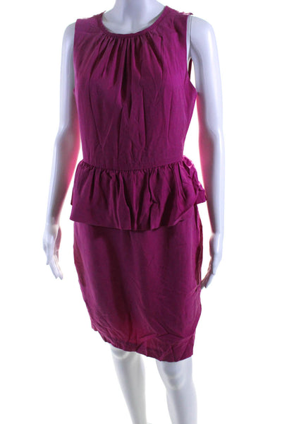 Trina Turk Women's Round Neck Sleeveless Ruffle Tiered Mini Dress Pink Size 6