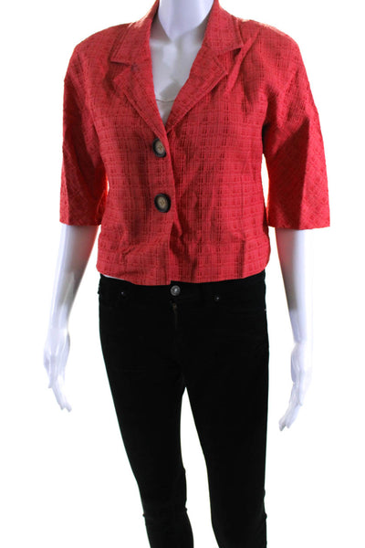 Lafayette 148 New York Women's Short Sleeves Collared Line Blazer Orange Size 6