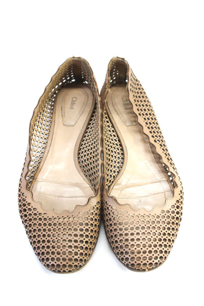 Chloe Women's Round Toe Mech Leather Ballet Flat Shoe Beige Size 8.5