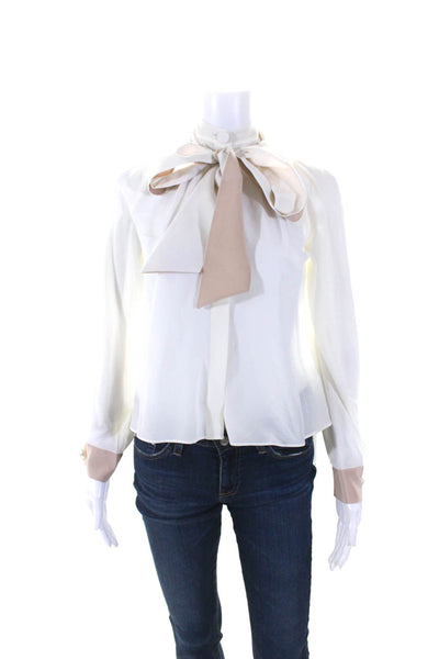 Alexis Womens Silk Tied Collared Buttoned Long Sleeve Blouse Top White Size XS