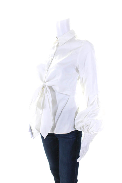 Alexis Womens Cotton High Low Tied Long Sleeve Buttoned Blouse Top White Size XS