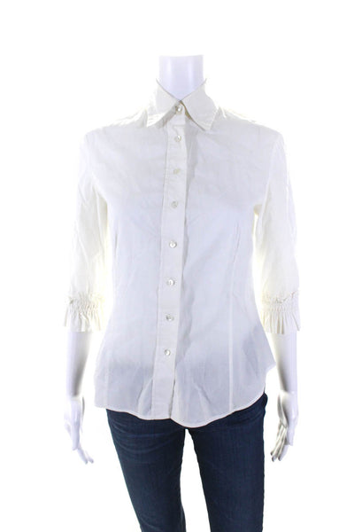 Yigal Azrouel Womens Cotton Pleated Long Sleeve Buttoned Blouse White Size 2