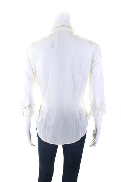 Yigal Azrouel Womens Cotton Pleated Long Sleeve Buttoned Blouse White Size 2
