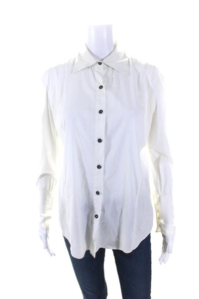 Row Womens Collared Buttoned Long Sleeve Darted Blouse Top White Size 6