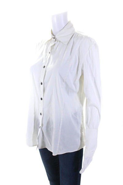 Row Womens Collared Buttoned Long Sleeve Darted Blouse Top White Size 6