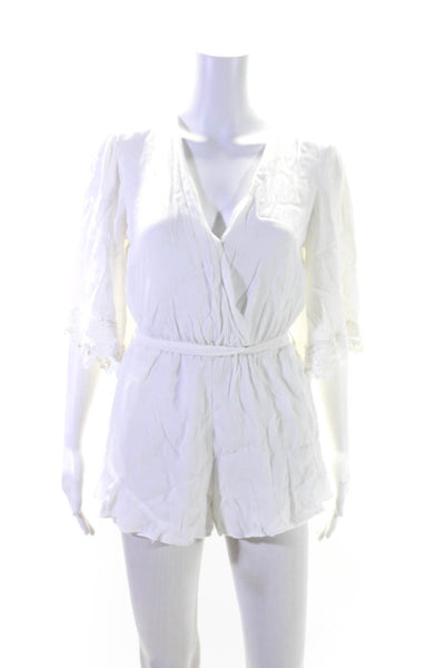 Lovers + Friends Womens Crochet Trim V Neck Romper White Size Small