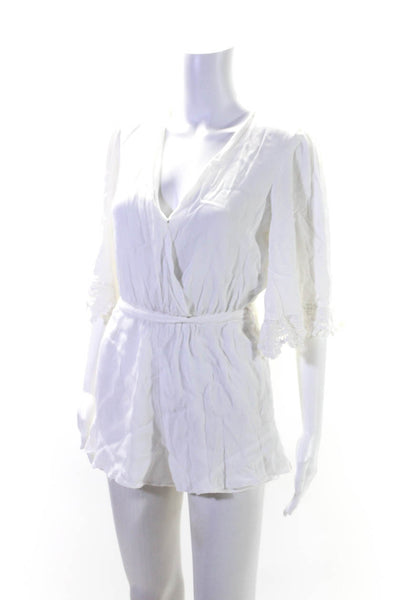 Lovers + Friends Womens Crochet Trim V Neck Romper White Size Small