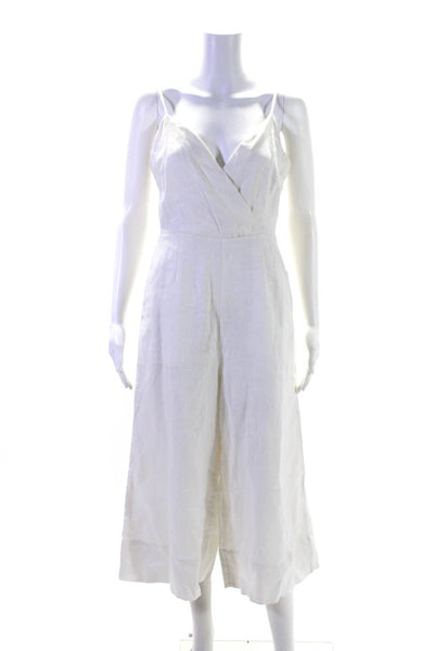 Nicholas Womens Linen Spaghetti Strap Sleeveless V Neck Jumpsuit White Size 4