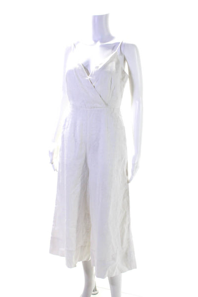 Nicholas Womens Linen Spaghetti Strap Sleeveless V Neck Jumpsuit White Size 4