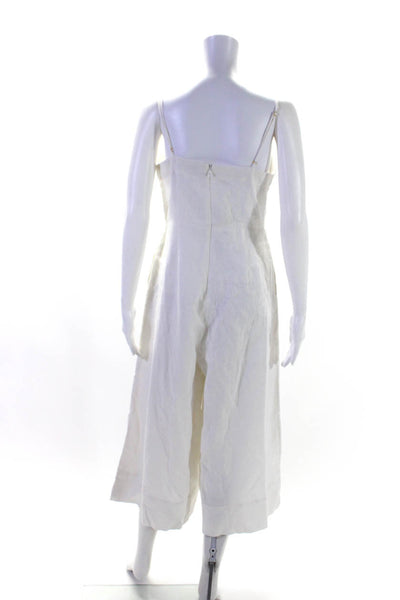 Nicholas Womens Linen Spaghetti Strap Sleeveless V Neck Jumpsuit White Size 4