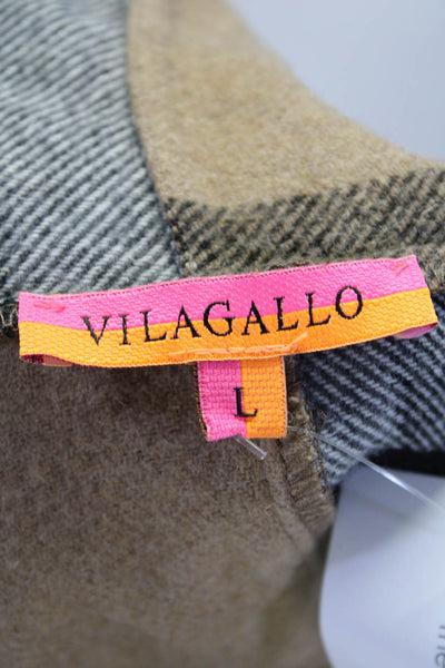 Vilagallo Womens Plaid Tassel Trim Open Front Longline Jacket Beige Size L