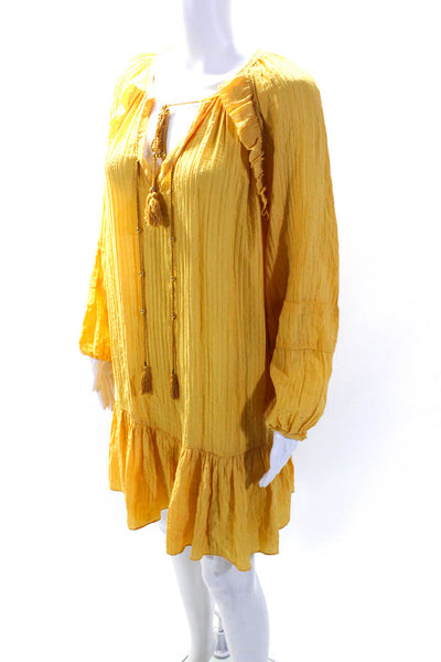 Rebecca Minkoff Womens Ruffle Trim V-Neck Long Sleeve Dress Yellow Size S