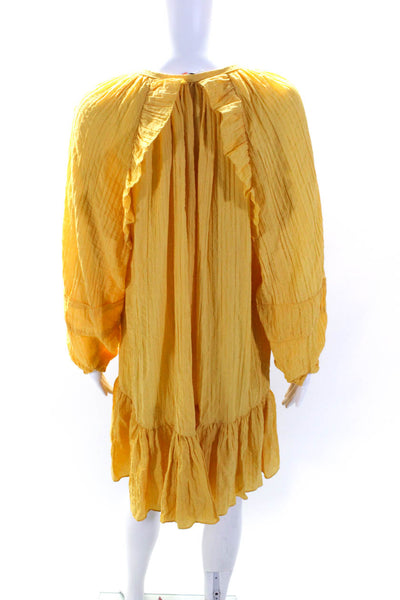 Rebecca Minkoff Womens Ruffle Trim V-Neck Long Sleeve Dress Yellow Size S
