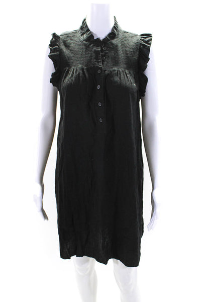 J Crew Womens Cotton Ruffle Trim Sleeveless Button Up Dress Black Size M