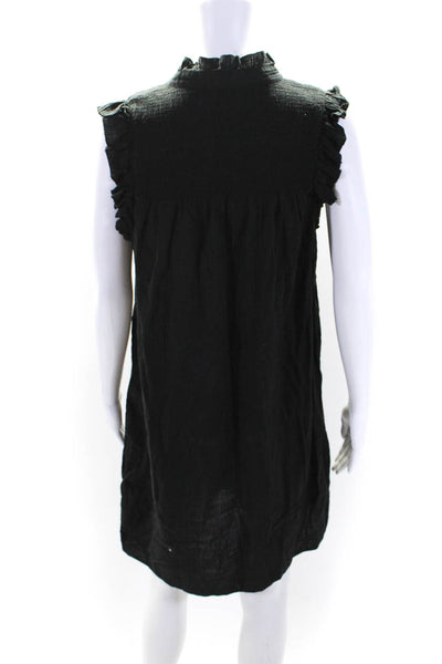 J Crew Womens Cotton Ruffle Trim Sleeveless Button Up Dress Black Size M