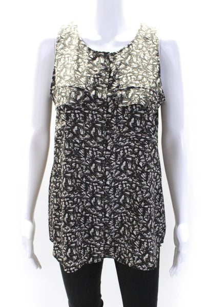 Theory Womens Silk Abstract Print Round Neck Sleeveless Blouse Top Black Size M