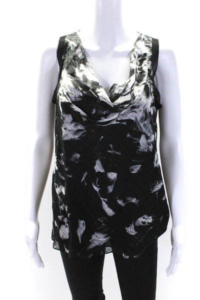 Theory Womens Silk Blend Abstract Print Sleeveless Blouse Top Black Size M