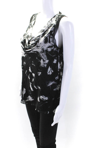 Theory Womens Silk Blend Abstract Print Sleeveless Blouse Top Black Size M