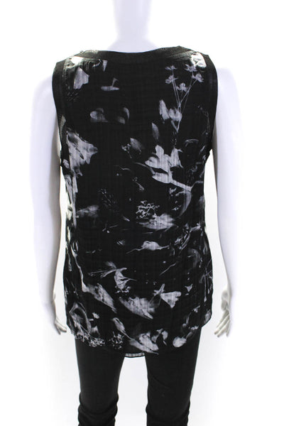 Theory Womens Silk Blend Abstract Print Sleeveless Blouse Top Black Size M