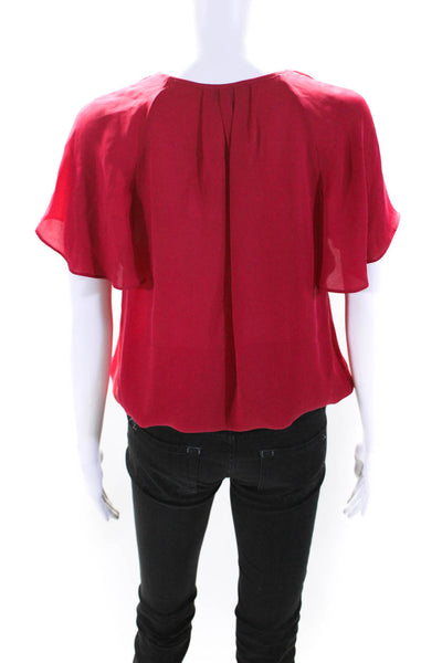 Joie Womens Silk Ruffle Trim Drawstring Hem Short Sleeve Blouse Top Red Size S