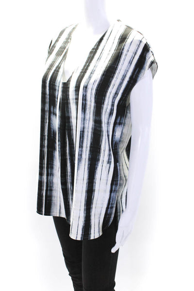 Vince Womens Striped V-Neck Sleeveless Pullover Blouse Top White Size S