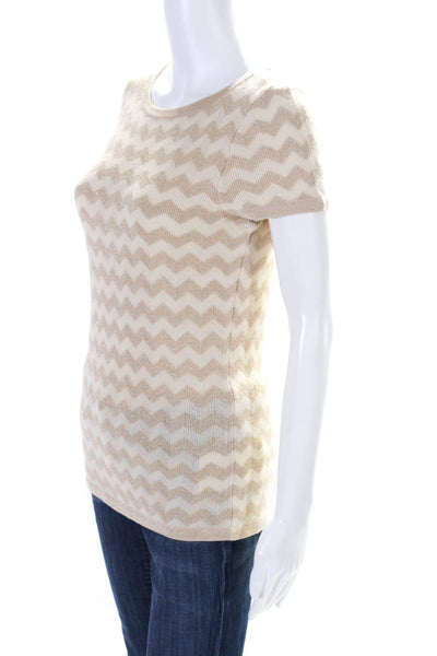 Lilly Pulitzer Womens Chevron Striped Short Sleeves Sweater Beige Size Medium