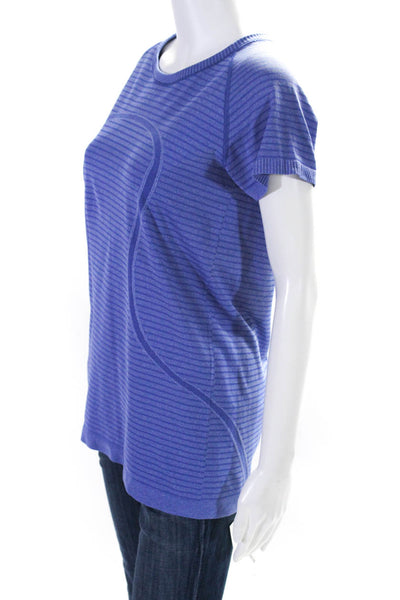 Lululemon Womens Striped Short Sleeves Pullover Tee Shirt Blue Size 10